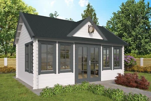44mm Gartenhaus ISO-Glas 550x400cm Blockhaus Holzhaus Gerätehaus Holz Ferienhaus - Bild 1 von 2