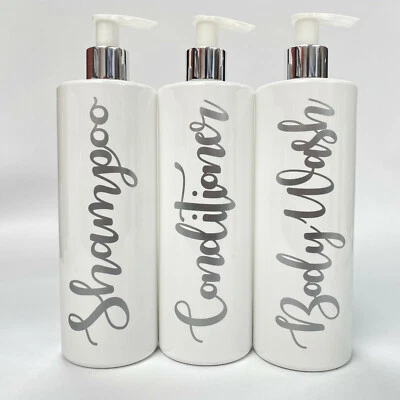 Mrs Hinch Personalised Bathroom 500ml White Lotion Pump Bottles Shampoo Set 3