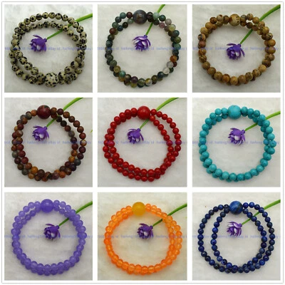 Mode 2 Reihen 6mm Mehrfarbig Edelstein Rund Perlen Elastisch Armband 19cm - Bild 1 von 4