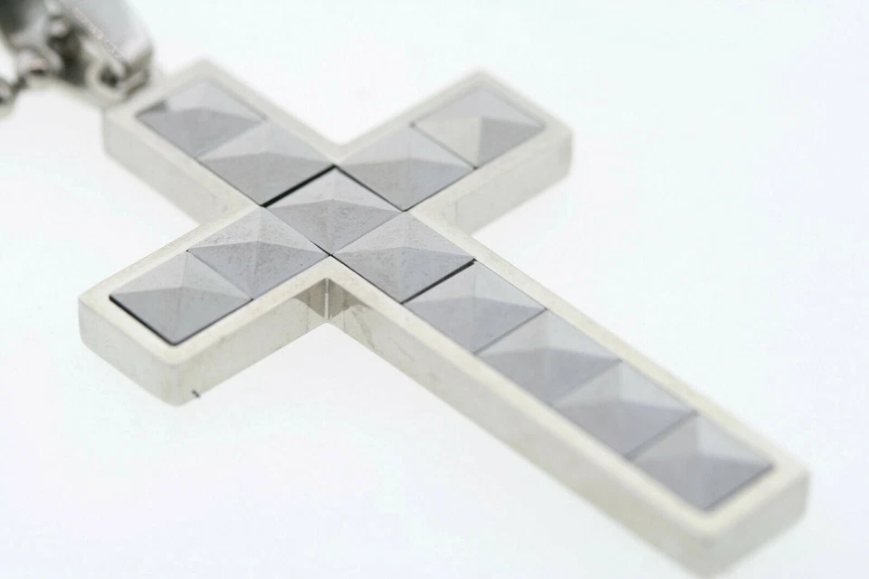 SHR Stainless & Faceted Tungsten Inlay 2 3/4" x 1 3/8" Cross Necklace 22" Foto 1 de 1