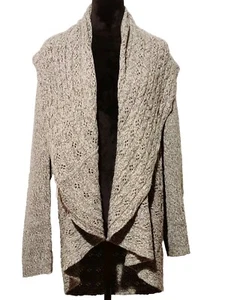 CAROLYN TAYLOR LONG SHRUG SWEATER WOMENS 16-18 BROWN HEATHER CABLE KNIT - Picture 1 of 11