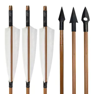 6pcs Archery Bamboo Arrows Natural Feathers Arrowheads Traditional Bow Hunting - Picture 1 of 13
