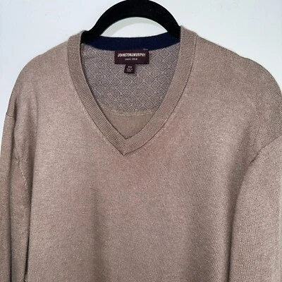 Suéter Johnston & Murphy Para Hombres XXL Mocha Mousse Cuello en V Premium Mezcla de Seda Preppy Foto 1 de 4