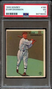BB - 1933 Goudey - #195 - Evar Swanson - PSA 3 - VG - Picture 1 of 2