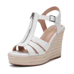 AIJIVOU Wedge White Platform Ankle Strap Open Toe Dress Wedge Heeled Sandals - Picture 1 of 5