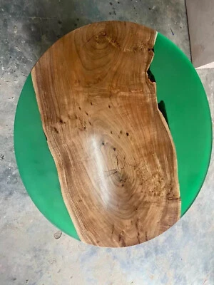 Green Resin Epoxy Table Top , Wooden Coffee Table, Wooden Handmade Furniture - Image 1 of 4