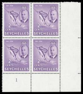 Seychelles 1952 KGVI 2c lilac plate 1 block of four superb MNH. SG 158. - Picture 1 of 1