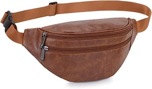 Leather Fanny Packs for Men Women, Brown Belt Bag Fashionable Waist Pack Sling C - Picture 1 of 12
