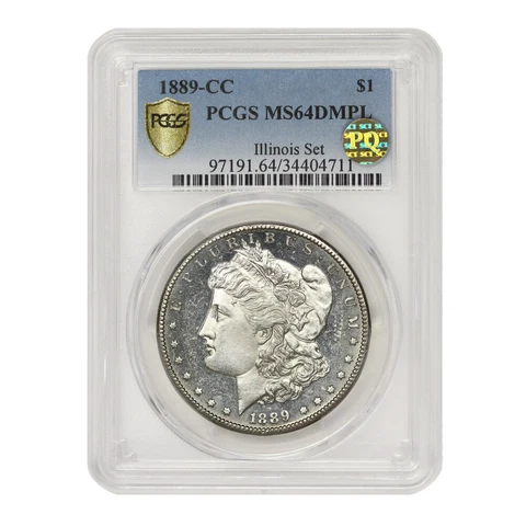 1889-CC $1 American Silver Morgan Dollar PCGS MS64DMPL PQ Approved Illinois Set Cover
