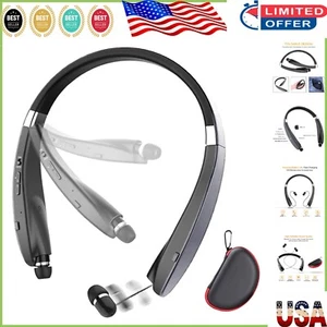 Retractable Bluetooth Neckband Headphones with Noise Cancellation & Carry Case - Picture 1 of 9