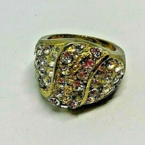 Vintage Gold Metal Rhinestone Diamante Crystal Ring 1980' Size N - Picture 1 of 6