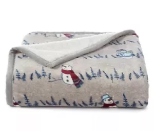 Manta de lanzamiento reversible Cuddl Duds felpa muñeco de nieve árboles madera sherpa - Imagen 1 de 2