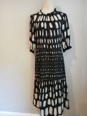 Maggy London Black White Fit and Flare Ruffle Neck  Dress Size 12 - Image 1 of 4