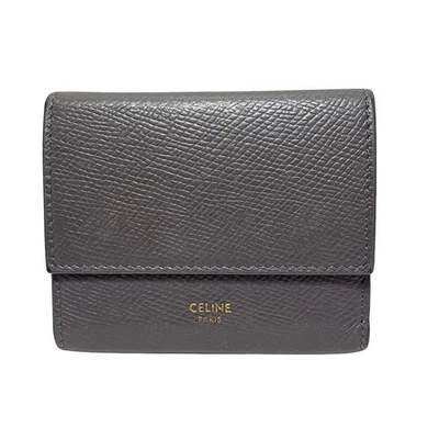 Auténtica billetera triple de cuero gris oscuro CELINE Foto 1 de 4