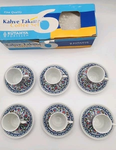 Kutahya Porselen Türkisches Kaffeeservice für 6 Tassen Untertassen Floral Porzellan Box - Bild 1 von 10