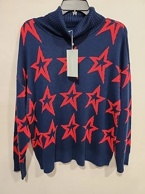 Antonio Melani NWT Turtleneck Sweater Womens L Blue With Red Stars, Long-sleeve - Image 1 of 4