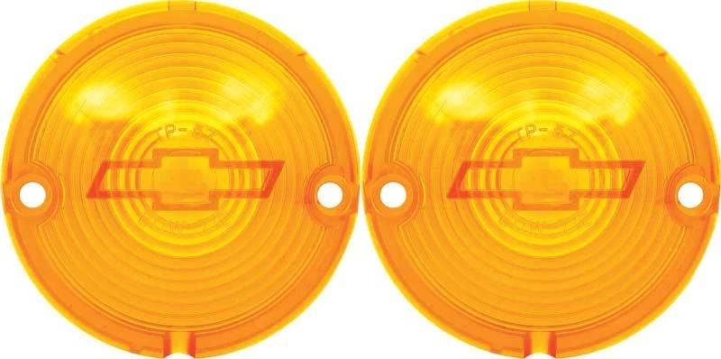 1957 Chevrolet Bel Air 150 210 Nomad; Park Lamp Lens; Amber; with Bow Tie; Pair - Image 1 of 1