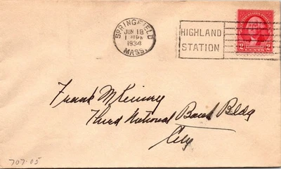 GOLDPATH: US cover 1934 Springfield, MA machine cancel CV881_P21 - Image 1 of 2