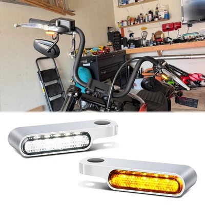Pair LED Handlebar Turn Signal Flowing Marker Lights For Harley FXDB FXBB Fatboy — 第 1/4 张图片