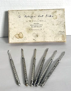 Antique Silver Nut Picks Set of 6 G.W. Halliwell Jeweler Poughkeepsie NY - Picture 1 of 4
