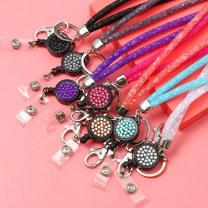 Rhinestone Bling Crystal Lanyard Neck Strap Clip ID Card Holder Hanging Rope - Zdjęcie 1 z 19