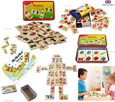 KIDS WOODEN DOMINOES SET TIN BOX TOY TRADITIONAL CLASSIC CHILDREN 28 DOMINO KIDS - Image 1 of 4