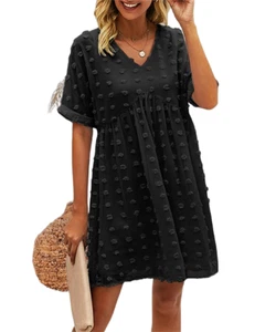 Simple Flavor Black Swiss Dot Inverted V-Seam Empire-Waist Dress Size XL - Bild 1 von 1