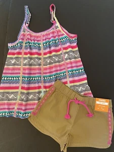 NWT Girls 4 “JUNGLE BRIGHTS” Cotton Khaki SHORTS & AZTEC SWING TOP 2pc Outfit - Picture 1 of 3