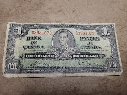 🇨🇦 Canada 1 dollar 1937 Bc-21 P-58d Gordon/ Towers Vg B/M banknote 042624-30