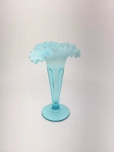 Northwood Lorna Flare Vase Light Blue Ruffled Opalescent EAPG 6 3/4" Antique - Picture 1 of 11