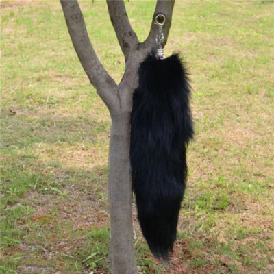 Grande Negro Real Cosplay Cola Piel Borla Bolso Etiqueta Accesorio Llaveros Elegante Nuevo Foto 1 de 4
