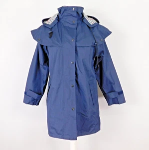 Abrigo Country Estate azul marino talla 10 resistente a la intemperie forro a cuadros ecuestre - Imagen 1 de 13