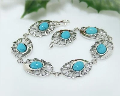 Türkis Armband Silber 925 Türkis blau 19,5 cm echt Sterlingsilber Damen gz51 - Bild 1 von 2