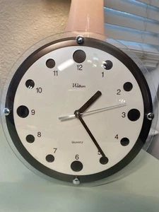 MCM Waltham Glass Dome Wall Round Clock Metal Dial 9" Works - Picture 1 of 7