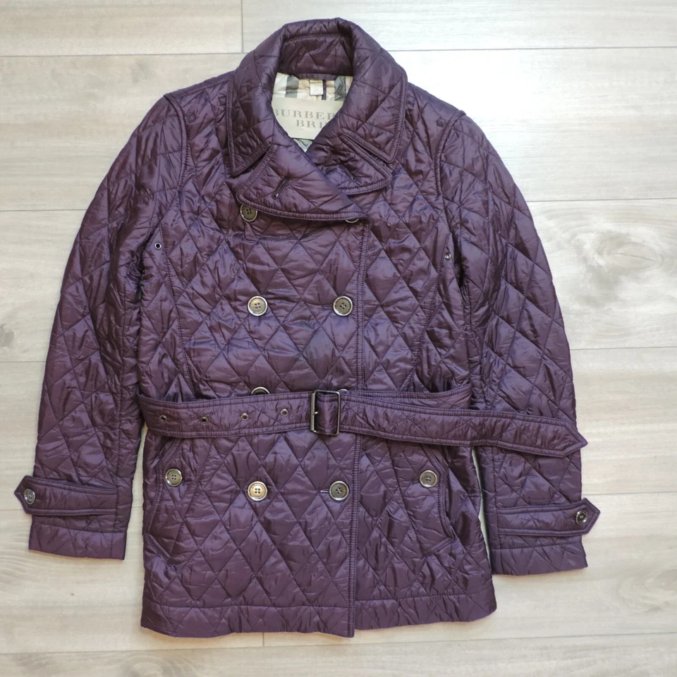 Burberry Brit Puffer Jacket Magenta Quilted Belted Argyle Diamond Nova Check 2 - Image 1 of 4