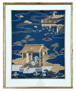 Framed Antique Japanese Embroidery Fukusa Textile Panel - Picture 1 of 20