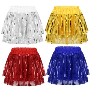 Girls Shiny Sequins Tutu Skirt Hip Hop Latin Jazz Dance Skirts Rave Dancewear - Picture 1 of 60