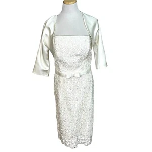 Jessica McClintock Dress Size 12 Ivory White Bridal Strapless Lace Bolero Jacket - Picture 1 of 19