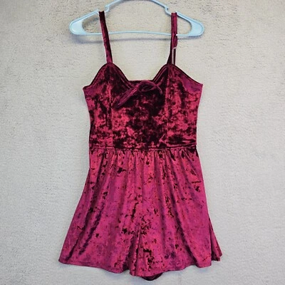Hollister Crushed Velvet Romper Women L Burgundy Sweetheart Babydoll Comfy Chic - Image 1 of 4