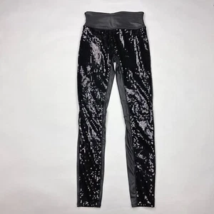 Spanx Faux Leather Sequin Leggings Stretch Nylon Slimming Pants Black Women S - Picture 1 of 12