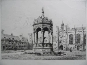 Great Court of Trinity College. Etching by Alfred Brunet Debaines. Listed. - Picture 1 of 4