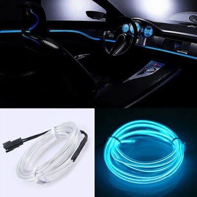 Ice Blue Neon LED Car Interior Lighting Strip Auto EL Wire Rope Flexible Tube - Image 1 of 4