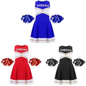 Kids Girls Uniform Back Zipper Cheerleading Outfit Cheerleaders Patchwork Set