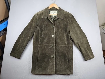 Vintage St Johns Bay Suede Leather Jacket Women's 1X Green Washable Suede Coat - Image 1 of 4