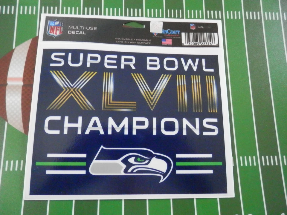 Seattle Seahawks XLVIII SB Champs 3 x 4 calcomanía adhesiva de ventana/ultra calcomanía NFL Foto 1 de 1