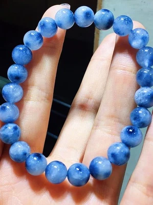 Pulsera de cuentas de cristal de cuarzo rutilado pelo azul natural de 8,2 mm 1 pieza Foto 1 de 4