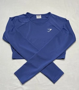 Gymshark Women’s Long Sleeve Crop Top Purple/Blue Small Breathable Activewear - Picture 1 of 6