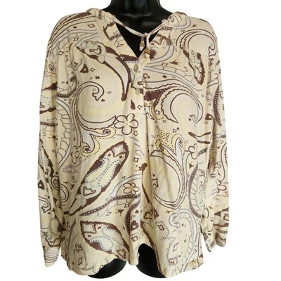 Caribbean Joe Paisley Print Long Sleeve Pullover Blouse Top Size L - Image 1 of 4