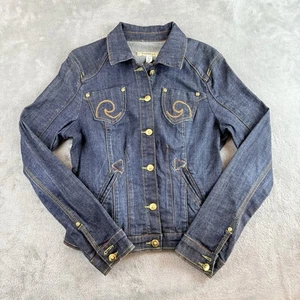 Clash Jeans Jacket Womens Large Denim Dark Wash Gold Button  Western Cowgirl - Picture 1 of 14