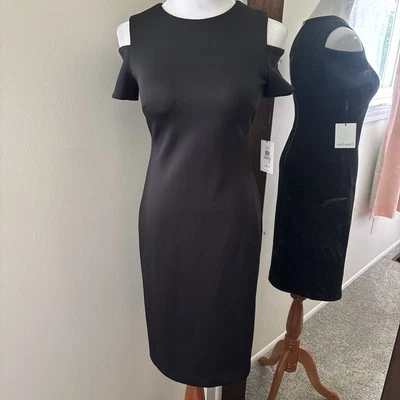 Calvin Klein черный коктейльное платье длиной до колена холодные плечи стороне 2 новый с Ярлыками - Изображение 1 из 4